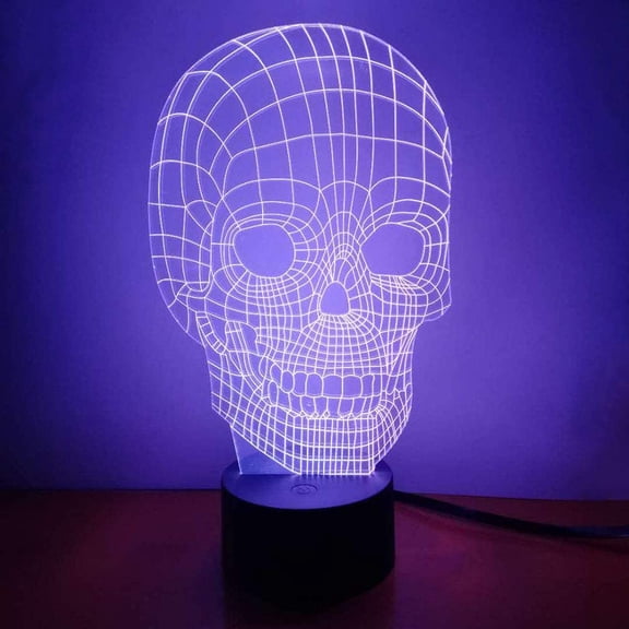 REQO Skull 3D Night Light LED Illusion Lamp Bedside Desk Table Lamp, REQO 7 Color Changing Lights with Acrylic Flat & ABS Base & USB Charger as Home Decor and A Best Gift