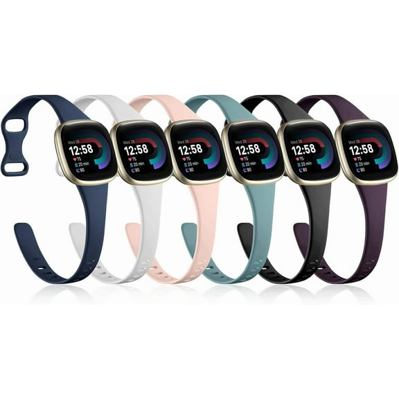 REQO Slim Bands For Women Compatible With Fitbit Versa 3/ Versa 4 / Sense/Sense 2 Watch, Durable Soft Thin Sports Watch Wristband Replacement