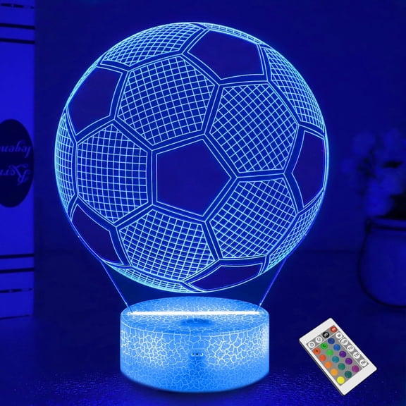 REQO Soccer Gift, Soccer Night Light (with Remote Control), 3D Illusion Lamp 16 Colors Change, Boys Kids Gift Idea for Sport Fan Boys Girls