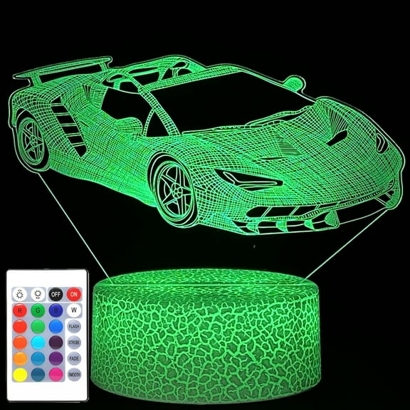 REQO Sport Car Night Light for Boys,Race Car 3D Optical Illusion Lamp,with Remote & Smart Touch 16 Colors Dimmable Bedroom Decorations Bedside Lamp,Christmas Birthday Gifts for Kids Boys Teens