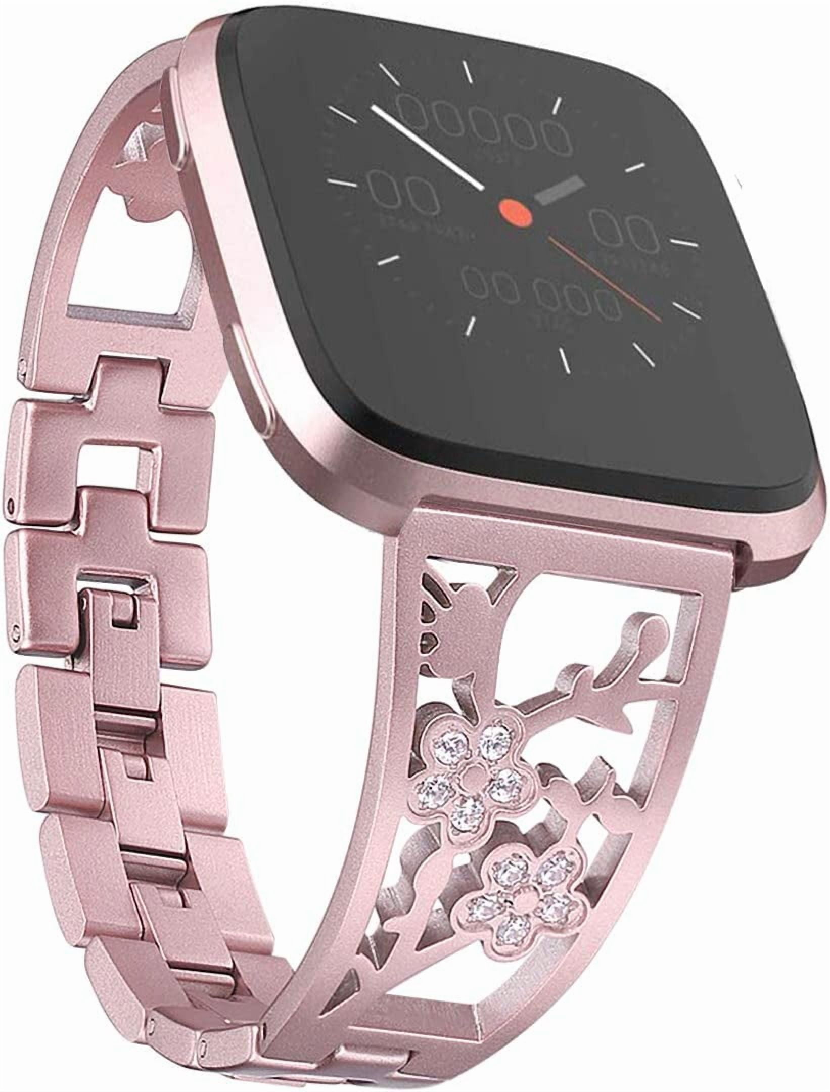 REQO Stainless Steel Bands Compatible with Fitbit Versa 2/Versa Lite/Versa for Women, Luxurious Bling Bracelet with Rhinestone Metal Wristbands