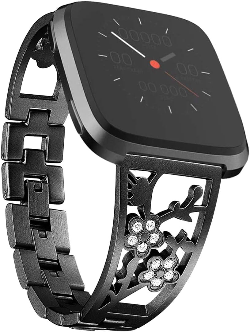 REQO Stainless Steel Bands Compatible with Fitbit Versa 2/Versa Lite/Versa for Women, Luxurious Bling Bracelet with Rhinestone Metal Wristbands