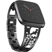 REQO Stainless Steel Bands Compatible with Fitbit Versa 2/Versa Lite/Versa for Women, Luxurious Bling Bracelet with Rhinestone Metal Wristbands