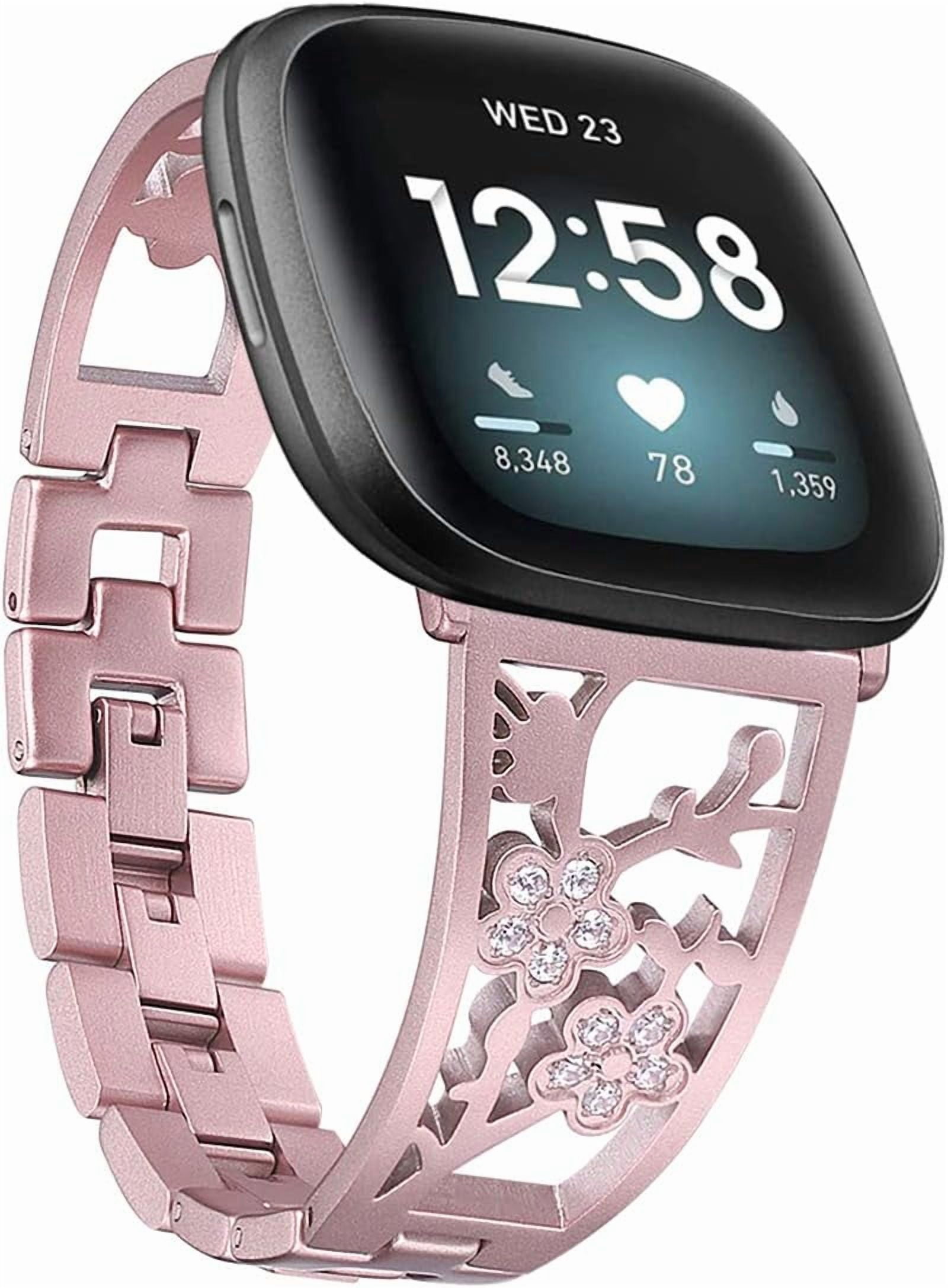REQO Stainless Steel Bracelet Compatible with Fitbit Sense 2/Sense/Versa 4/Versa 3, Women Bling Replacement Bands Dressy Luxurious Wristbands for Ladies