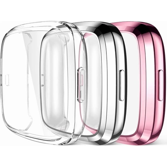 REQO Ultra Thin Screen Protector Case Compatible with Fitbit Versa 2, 3 Pack TPU HD Full Protective Case Cover Scratch Resistant Shock Absorbing for Versa 2 Smartwatch Bands Accessories