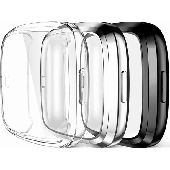 REQO Ultra Thin Screen Protector Case Compatible with Fitbit Versa 2, 3 Pack TPU HD Full Protective Case Cover Scratch Resistant Shock Absorbing for Versa 2 Smartwatch Bands Accessories