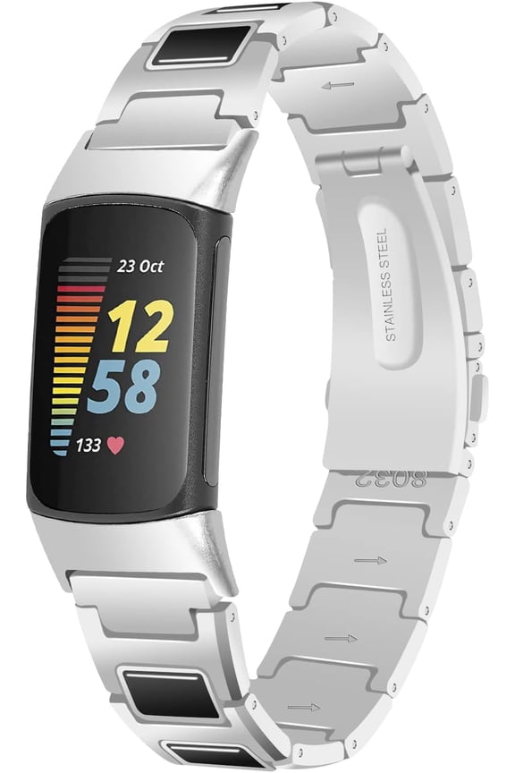 Unique Design Colorful Bands Compatible with Fitbit Charge 6/Charge 5, Dressy Metal Bracelet Luxurious Stainless Steel Strap Replacement Wristband for Charge 6/Charge 5 Tracker