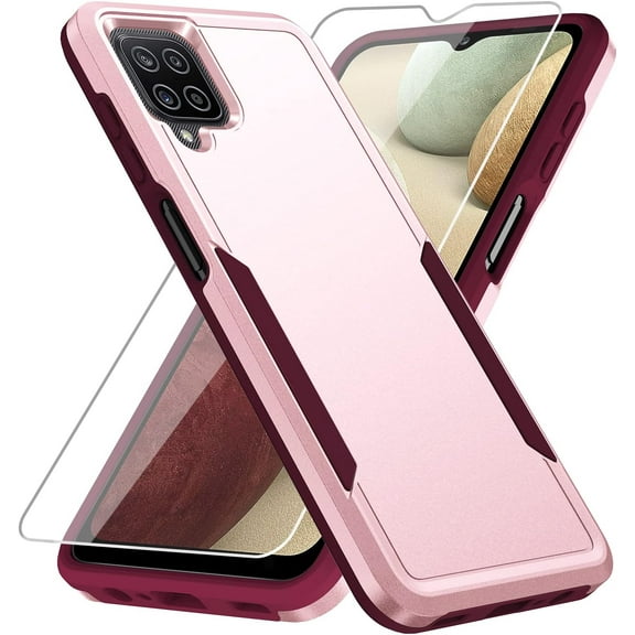 REQO for Samsung Galaxy A12 Case,Galaxy A12 Case with Screen Protector, Heavy-Duty Tough Rugged Slim Shockproof Protective Case for Samsung A12, Pink