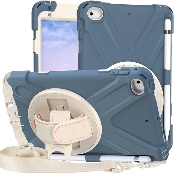 REQO for iPad Mini 5 / Mini 4 Case 7.9 Inch, with Pen Holder Portable Hybrid Shock-Proof Cover with 360° Rotatable Hook&Loop Handle, Shoulder Strap.