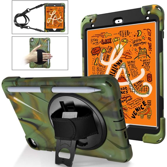 REQO for iPad Mini 5 / Mini 4 Case 7.9 Inch, with Pen Holder Portable Hybrid Shock-Proof Cover with 360° Rotatable Hook&Loop Handle, Shoulder Strap.