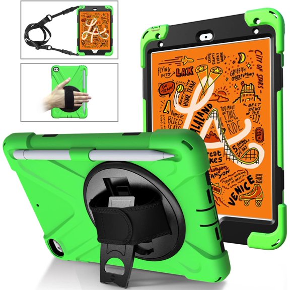 REQO for iPad Mini 5 / Mini 4 Case 7.9 Inch, with Pen Holder Portable Hybrid Shock-Proof Cover with 360° Rotatable Hook&Loop Handle, Shoulder Strap.