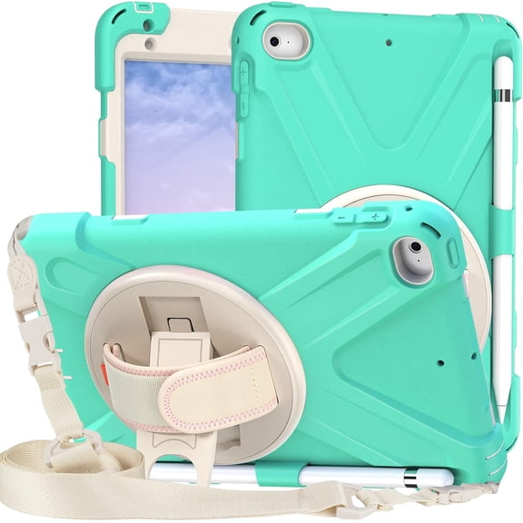 REQO for iPad Mini 5 / Mini 4 Case 7.9 Inch, with Pen Holder Portable Hybrid Shock-Proof Cover with 360° Rotatable Hook&Loop Handle, Shoulder Strap.
