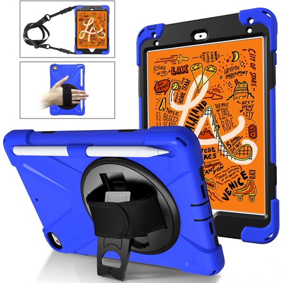 REQO for iPad Mini 5 / Mini 4 Case 7.9 Inch, with Pen Holder Portable Hybrid Shock-Proof Cover with 360° Rotatable Hook&Loop Handle, Shoulder Strap.