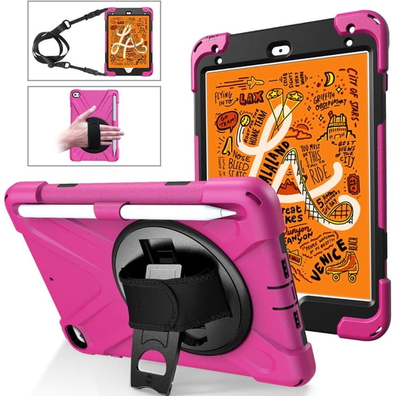 REQO for iPad Mini 5 / Mini 4 Case 7.9 Inch, with Pen Holder Portable Hybrid Shock-Proof Cover with 360° Rotatable Hook&Loop Handle, Shoulder Strap.