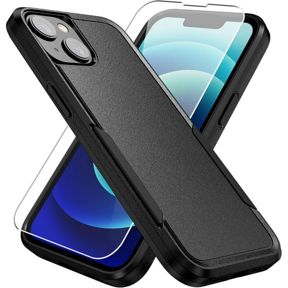 REQO for iPhone 14 Case, iPhone 13 Case, with Screen Protector, Heavy-Duty Tough Rugged Shockproof Protective Case for iPhone 14/13, Black