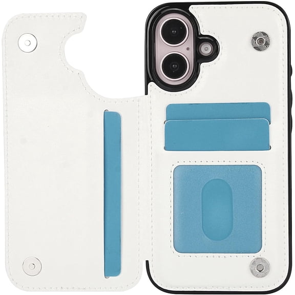 REQO for iPhone 16 Case with Credit Card Holder,RFID Blocking,PU Premium Leather Double Magnetic Clasp Kickstand Heavy Duty Protective Cover