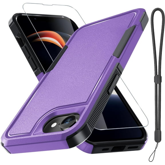 REQO for iPhone 16E Case with Screen Protector,Military Grade Heavy Duty Shockproof Phone Cover with Wrist Lanyard Strap for iPhone 16E 2025 Released