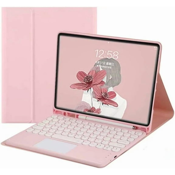 REQO iPad 10th Generation 2022 Case with Trackpad Keyboard, Stand Folio Smart Cover with Pencil Holder, Touchpad Round Key Magnetically Detachable Keyboard for 10.9 inch iPad 10 (Pink)