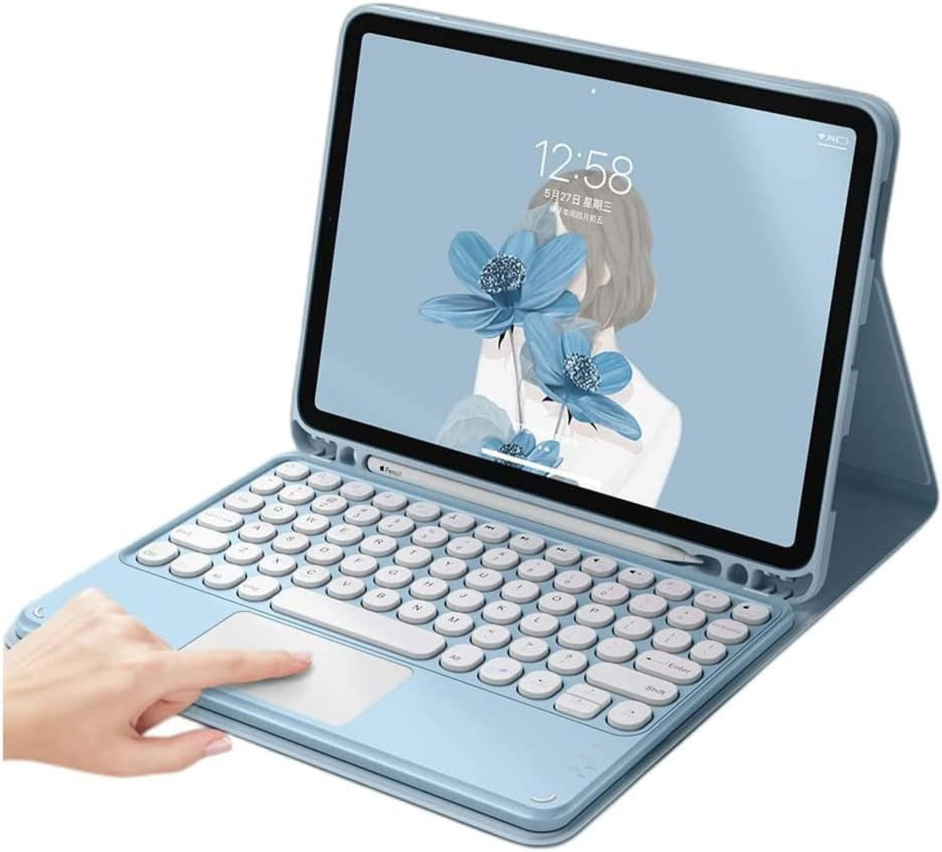 REQO iPad 10th Generation 2022 Case with Trackpad Keyboard, Stand Folio Smart Cover with Pencil Holder, Touchpad Round Key Magnetically Detachable Keyboard for 10.9 inch iPad 10 (Blue)