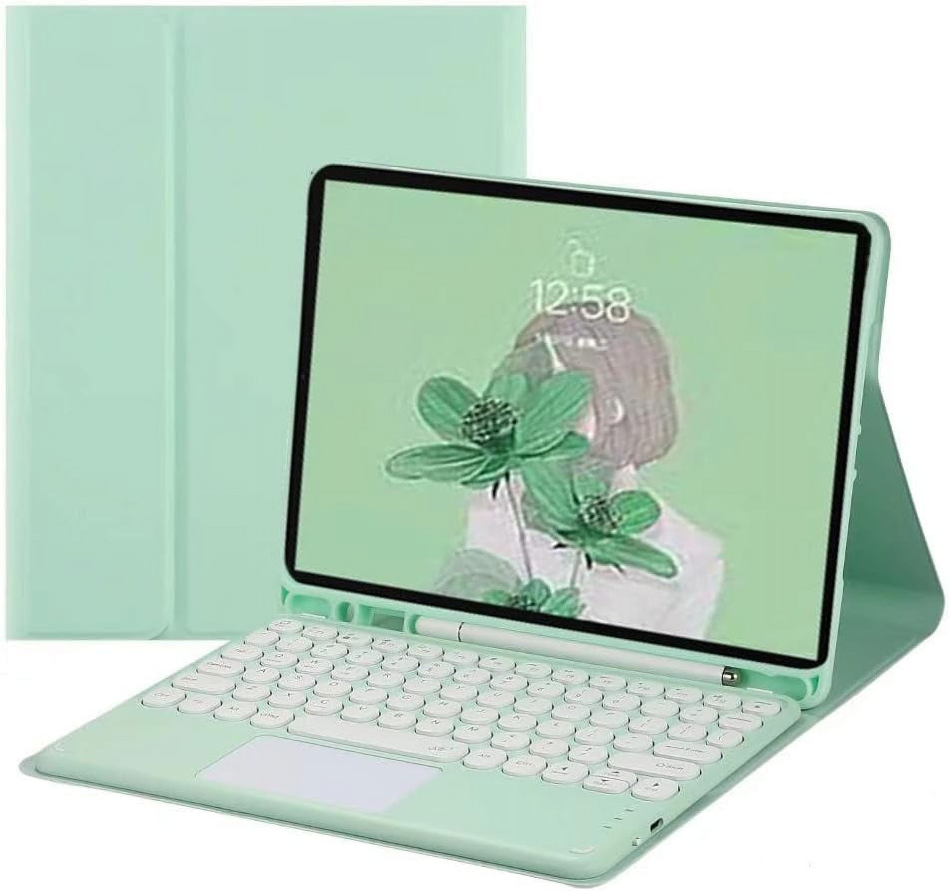 REQO iPad 10th Generation 2022 Case with Trackpad Keyboard, Stand Folio Smart Cover with Pencil Holder, Touchpad Round Key Magnetically Detachable Keyboard for 10.9 inch iPad 10 (Mint Green)