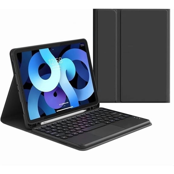 REQO iPad Air 10.9 inch Keyboard Case with Touchpad, iPad Air 4th Generation Detachable Magnetic Trackpad Keyboard Ultra Slim Leather Folio Smart Cover with Pencil Holder for iPad Air 4 (Black)