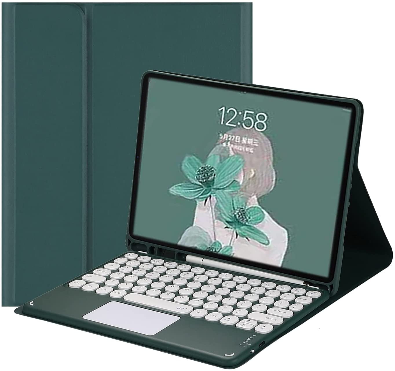 REQO iPad Mini 5th Generation Mini 4 Keyboard Case Touchpad Detachable Keyboard with Pencil Holder Round Key Color Slim Smart Cover for Mini 5th Gen, DarkGreen