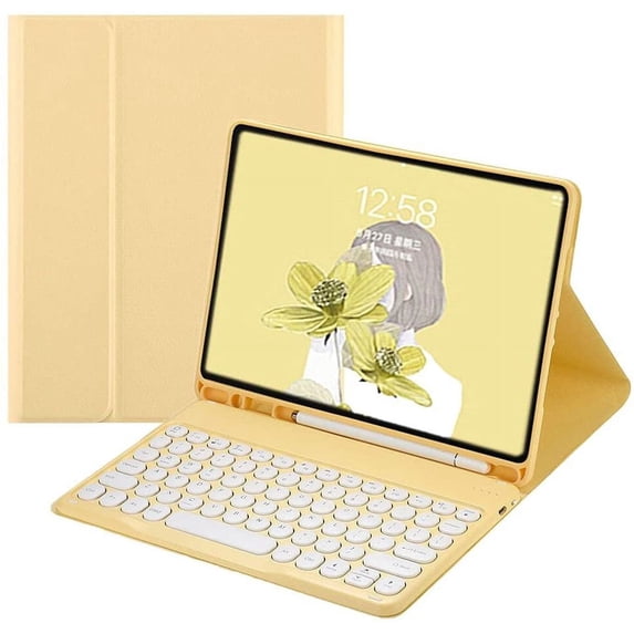 REQO iPad Mini 6th Generation 2021 8.3 inch Keyboard Case Cute Round Key Color Keyboard Wireless Detachable BT Keyboard Cover with Pencil Holder for Mini 6 (Mini6, Yellow)