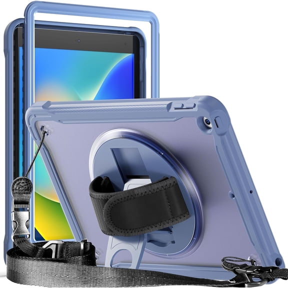 REQO for iPad mini 6 Case, for iPad mini 6th Generation Case 360 Rotating Hand Strap + Stand + Shoulder Strap, Dual Layer Shockproof Protective Rugged Case