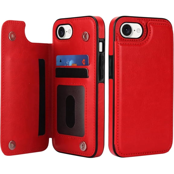 REQO for iPhone 16e Wallet Case with Card Holder [Built-in 3 Card Slots][Double Magnetic Clasp] Slim Wallet Case for Women [Military Grade Protection] Shockproof Protective Phone Case Cover
