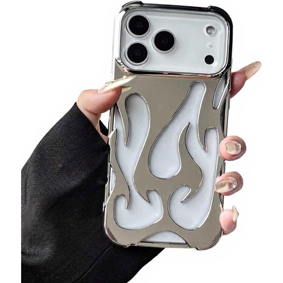 REQO for iPhone 18 Pro Max/iPhone 17 Pro Max Cool Case Flame Chrome Bumper,Hollow Slim Fit Glossy Heat Dissipation Fashion Protection Shockproof Cover for Women Girls Man