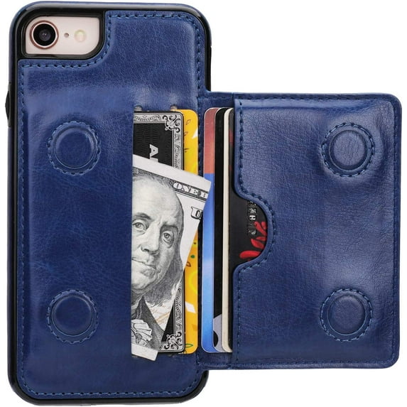 REQO iPhone 7 Wallet Case iPhone 8 iPhone SE 2020 Wallet Case with Credit Card Holder, Premium Leather Kickstand Durable Shockproof Protective Cover for iPhone 7/8/SE 4.7 Inch(Blue)