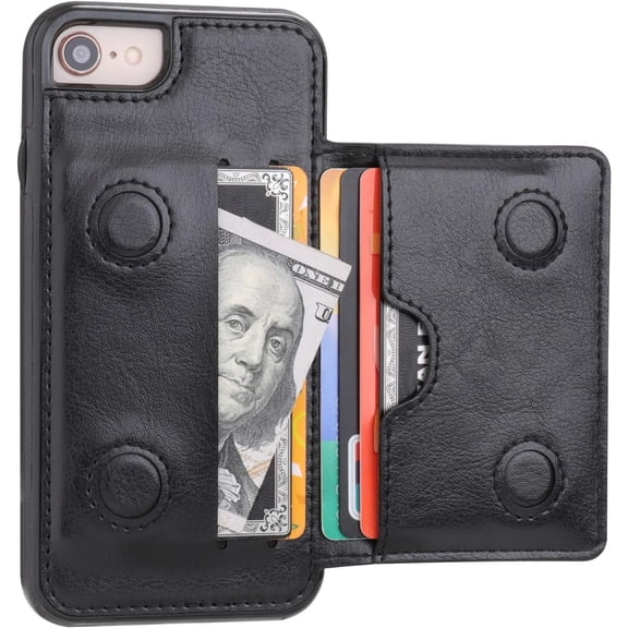 REQO iPhone 7 Wallet Case iPhone 8 iPhone SE 2020 Wallet Case with Credit Card Holder, Premium Leather Kickstand Durable Shockproof Protective Cover for iPhone 7/8/SE 4.7 Inch(Black)
