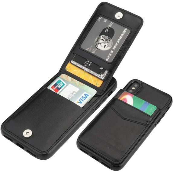 REQO iPhone X iPhone Xs Case Wallet with Credit Card Holder, Premium Leather Magnetic Clasp Kickstand Heavy Duty Protective Cover for iPhone Xs/X 5.8 Inch(Black)