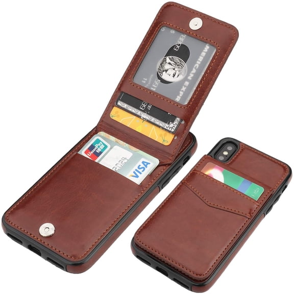 REQO iPhone X iPhone Xs Case Wallet with Credit Card Holder, Premium Leather Magnetic Clasp Kickstand Heavy Duty Protective Cover for iPhone Xs/X 5.8 Inch(Brown)