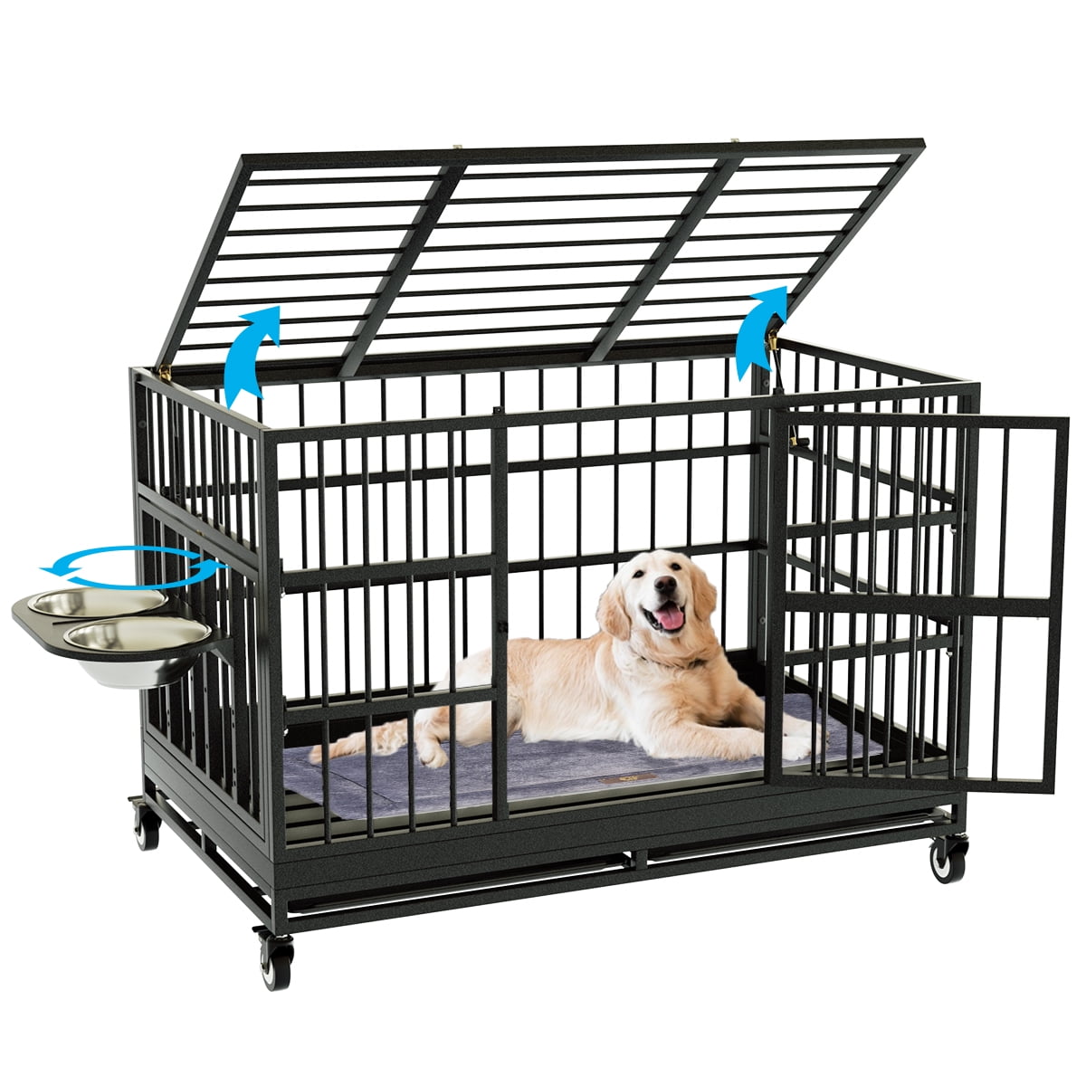 RERORD 48 Inch Heavy Duty Dog Crate with Wheels, Folding Metal Big Dog