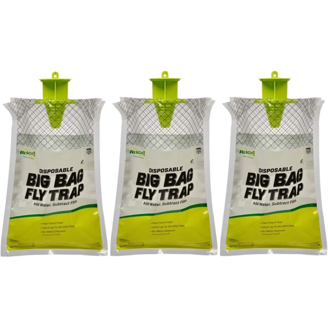 RESCUE! Big Bag Fly Trap Disposable, Outdoor Use 3 Traps
