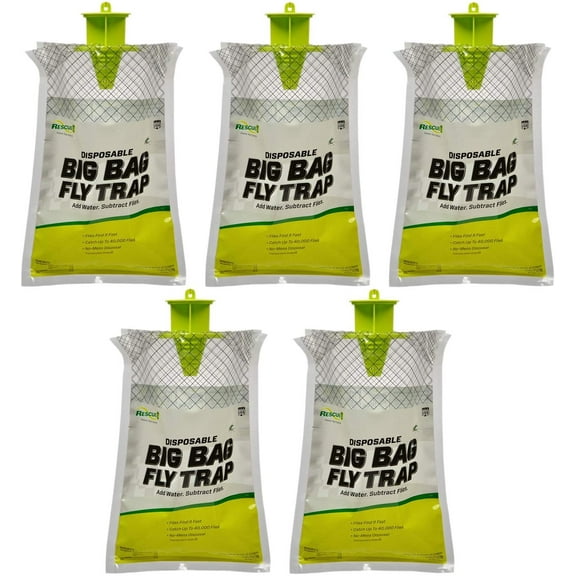 RESCUE! Big Bag Fly Trap Large Capacity Disposable Outdoor Hanging Fly Trap - 5 Traps