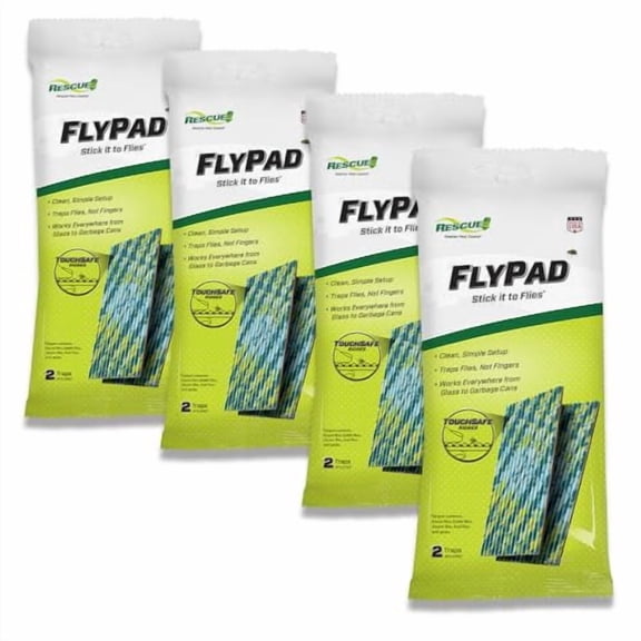 RESCUE! FlyPad Sticky Fly Traps for Indoor & Outdoor Use - 4 Pack (8 Traps)