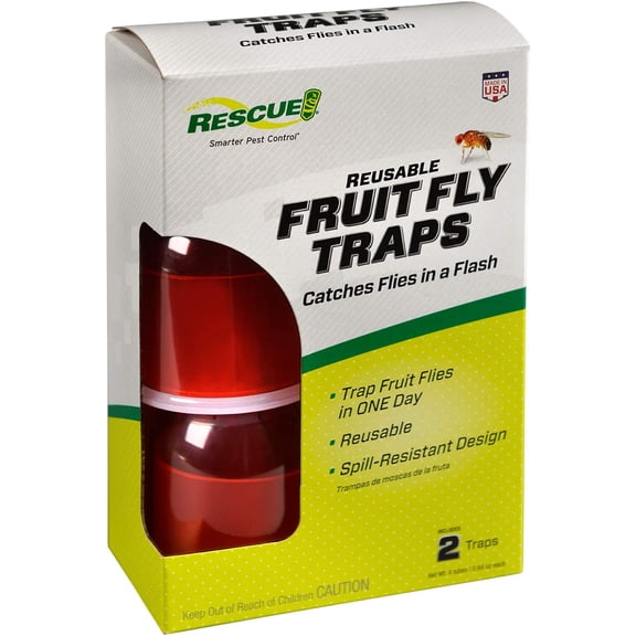 RESCUE! Fruit Fly Traps (Set of 2 Traps) Reusable, Includes Liquid Bait Attractant