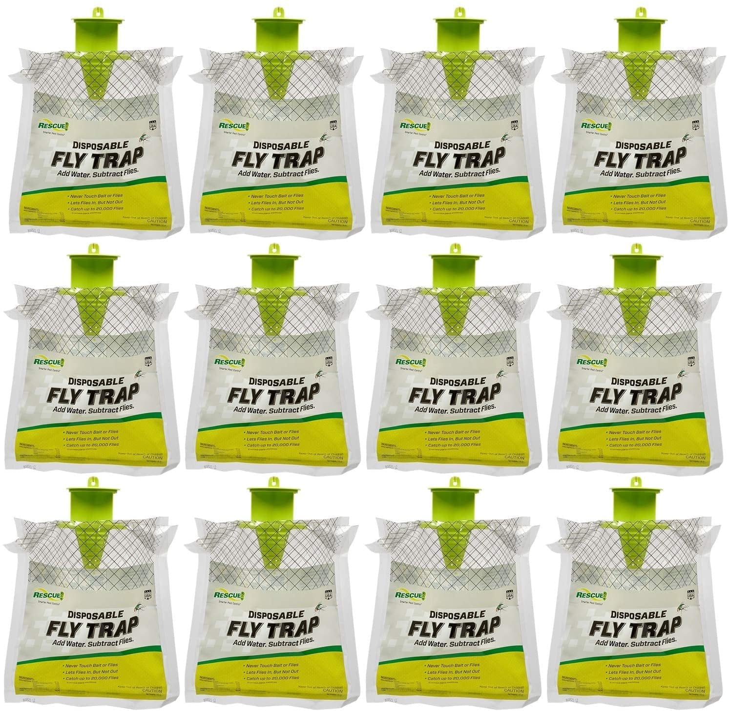 RESCUE! Outdoor Disposable Hanging Fly Trap - 12 Traps