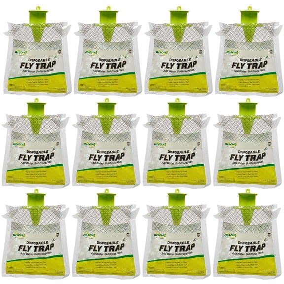 RESCUE! Outdoor Disposable Hanging Fly Trap - Waterproof - 12 Traps Residential Use, Standard Application