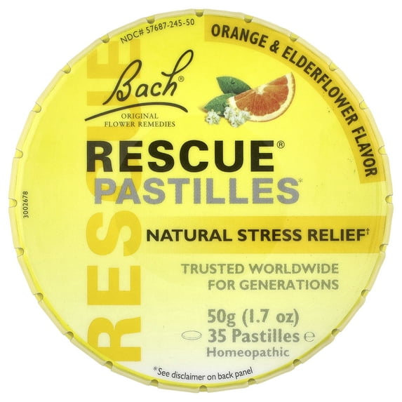 Bach RESCUE PASTILLES, Orange and Elderflower Flavor, Natural Stress Relief Lozenges, 35 Count