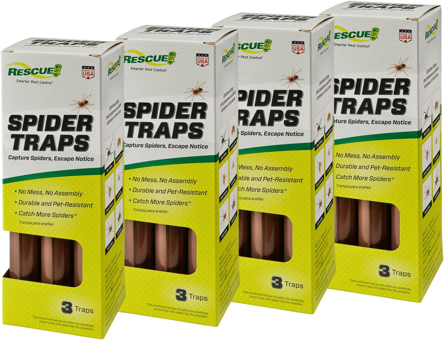 RESCUE! Spider Traps Catches Brown Recluse, Hobo Spiders, Black Widows & Wolf Spiders 4 Pack