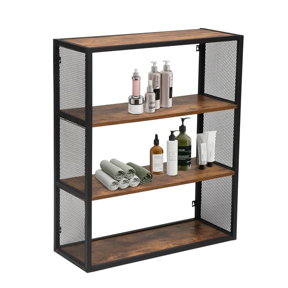 RESHABLE 4-Tier Compact Multipurpose Shelf Display Rack, Storage Bookcase for Bedroom, Barber Shop , Rustic Brown