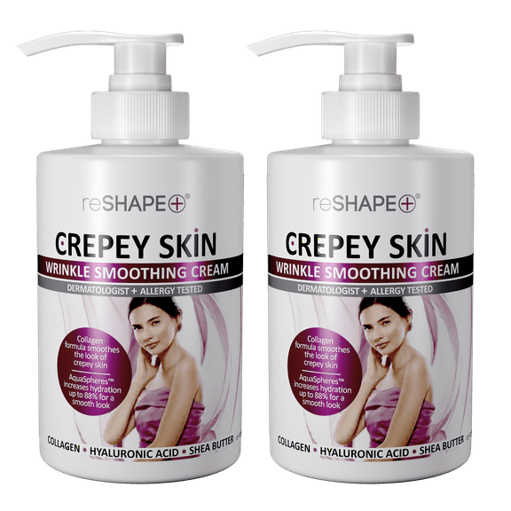 RESHAPE+ Crepey Skin Body Cream for Reducing Wrinkles and Signs of Aging. Two Pack 15 fl oz