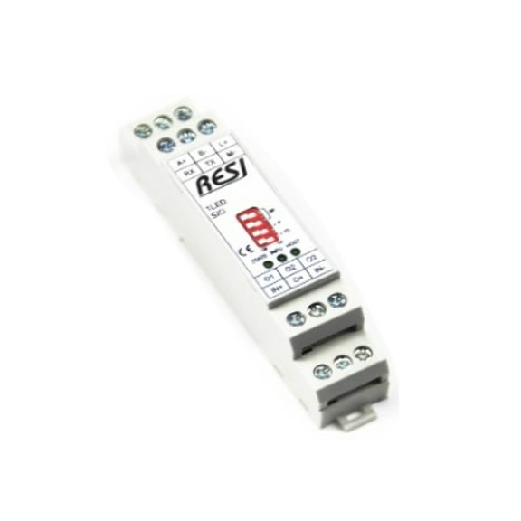 RESI-1LED-SIO Ultra slim IO module, control LED stripes with three individual dimmable channels, MODBUS/RTU Slave or ASCII protocol, RS232 or RS485, 12..48V=, Boxed, RoHS