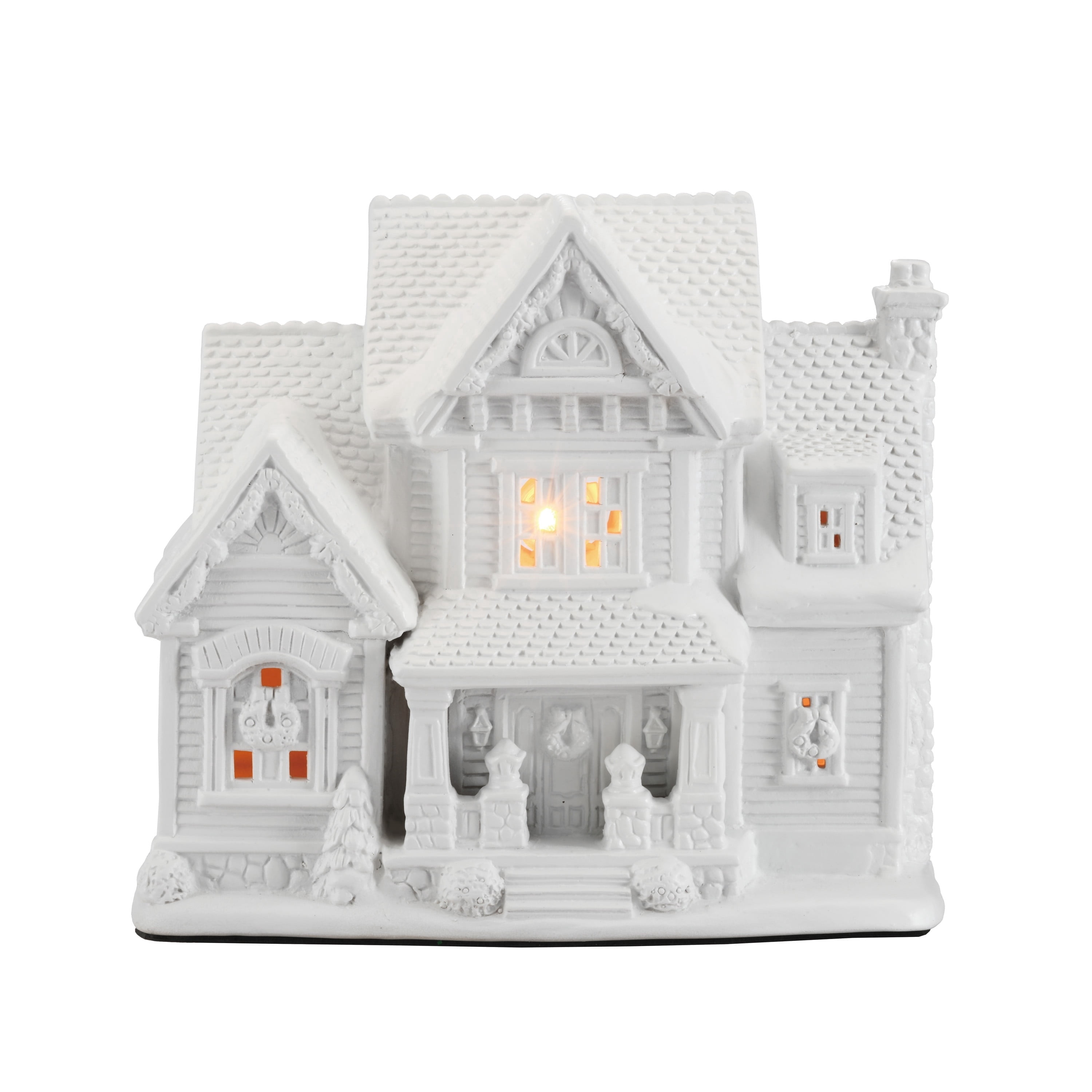 Light-Up Porcelain Country Charm Residence Christmas Village Building, White, 8", by Holiday Time