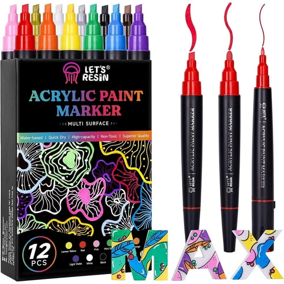 LET'S RESIN Acrylic Paint Markers, 3-Tip Point, Assorted Colors, Perfect Supplies for Resin Crafts, Rock, Stone, Canvas, Glass, DIY Making Supplies