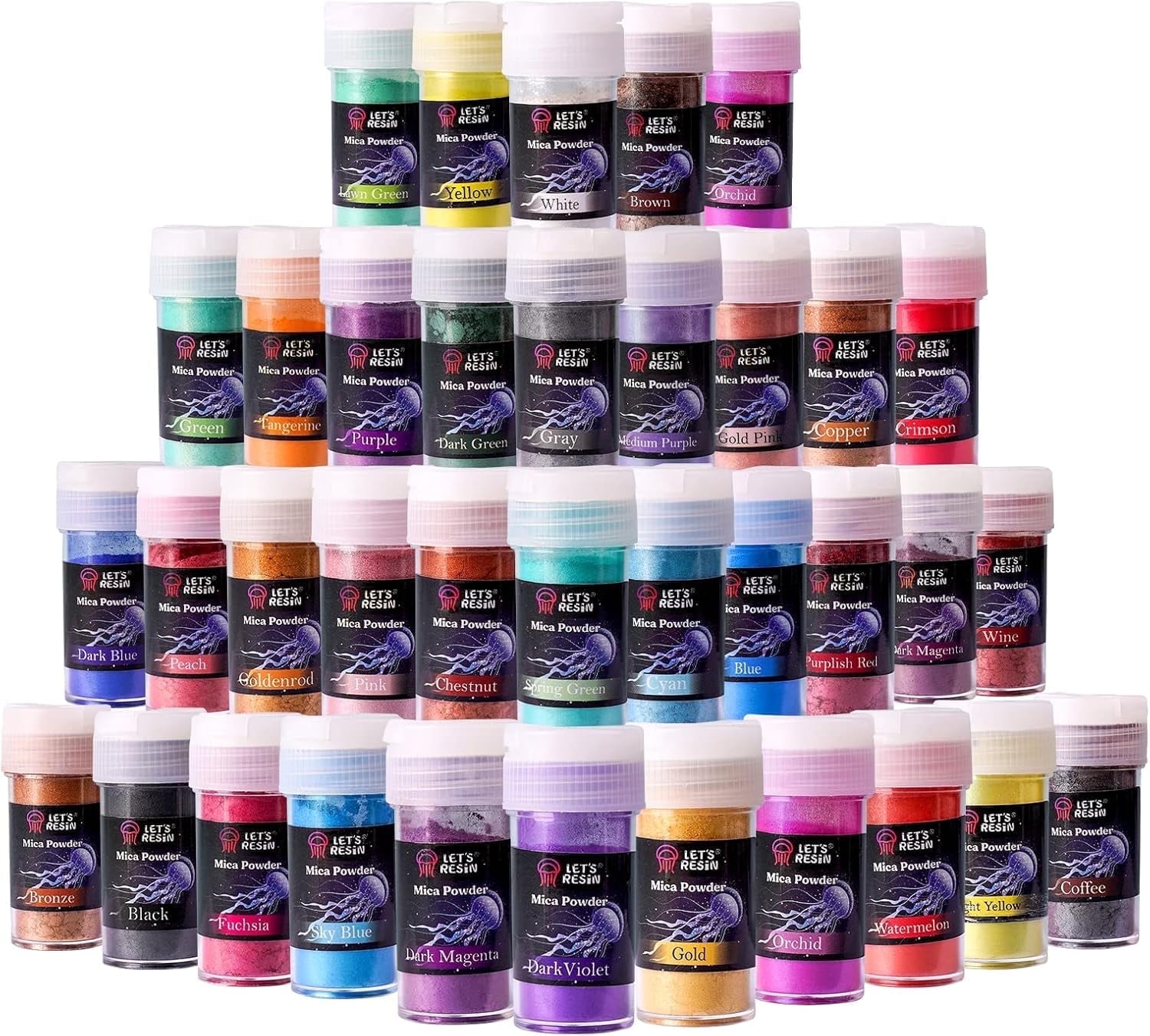 LET'S RESIN 36 Colors Mica Powder, Mica Pigment Powder for Epoxy Resin/UV Resin, Natural Colorant Dye for Soap/Candle Making, Lip Gloss,Nail Polish, Slime