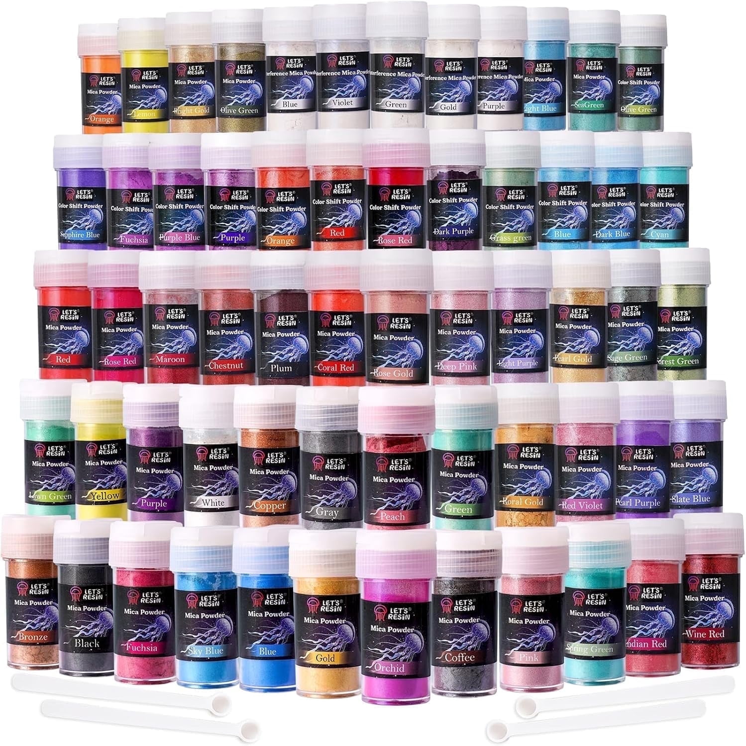LET'S RESIN 60 Colors Mica Powder, Natural Pearlescent Pigment Powder for Epoxy Resin/UV Resin for Candle Making, Resin Dye, Painting, Art Crafts
